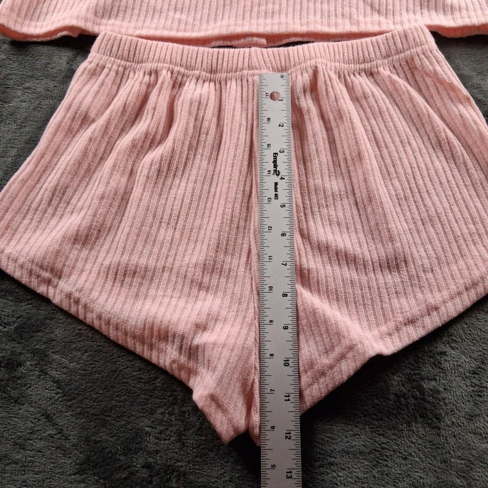 NWT Cupshe Pajama Set Womens Medium Pink Ribbed Cardigan and Shorts Loungewear